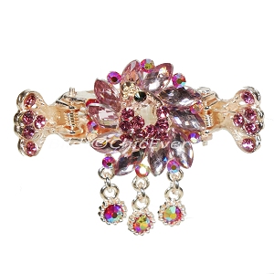 Haargreifer Pfau Haarspange Haarkneifer Haarklammer Metall & Strass rosa gold 4882d